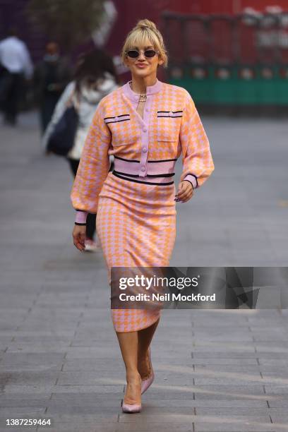 Ashley Roberts is seen at Heart Breakfast Radio Studios on March 21, 2022 in London, England.