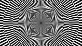 Rounded Optical Illusion. Black and White Striped Hypnotic Horizontal Background.
