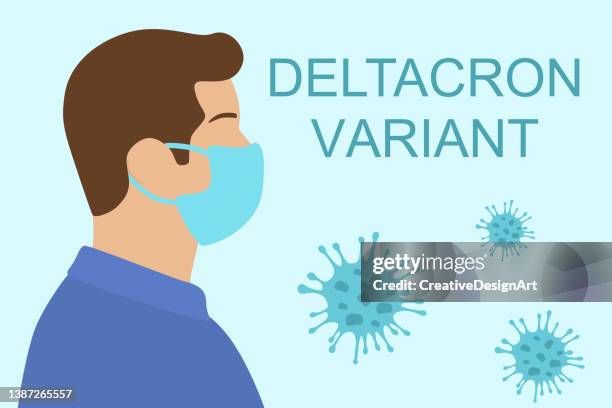 side view of man with new deltacron variant of virus cells - genetic variant 幅插畫檔、美工圖案、卡通及圖標