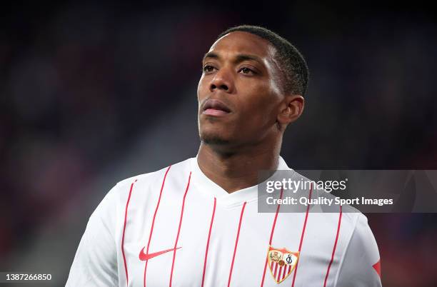 Anthony Martial of Sevilla FC looks on during the LaLiga Santander match between Sevilla FC and Real Sociedad at Estadio Ramon Sanchez Pizjuan on...