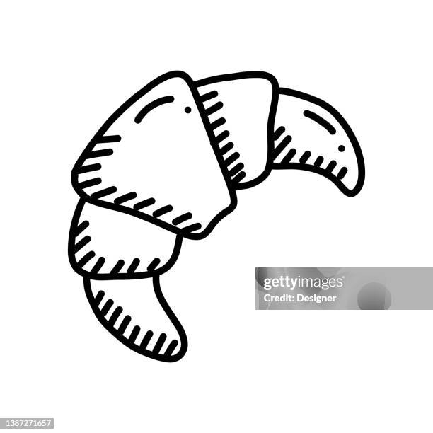 illustrazioni stock, clip art, cartoni animati e icone di tendenza di icona disegnata a mano del croissant, illustrazione vettoriale dello stile del doodle - croissant