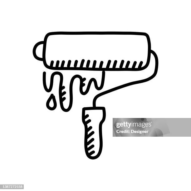 roller brush hand drawn icon, doodle style vector illustration - paint drip wall stock illustrations