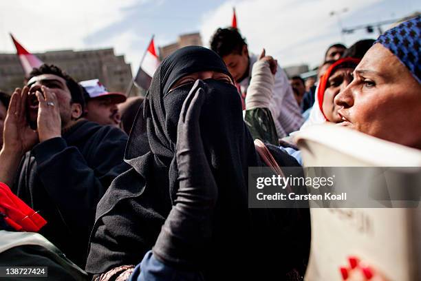 Egyptians attend a protest against the military rulers of the country after friday prayers at Tharir Square on February 10, 2012 in Cairo, Egypt....