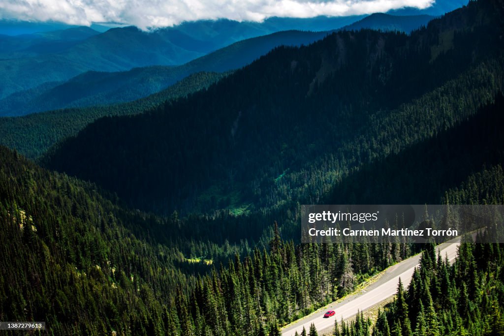 Scenic View Of Mountains and road Against Sky. Olympic National Park, USA