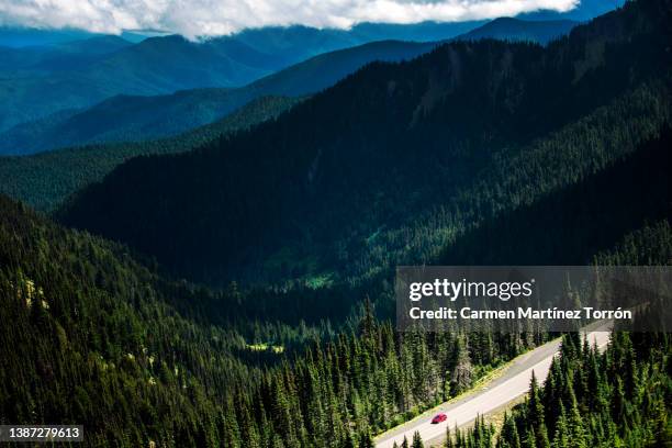 scenic view of mountains and road against sky. olympic national park, usa - north america forest stock pictures, royalty-free photos & images