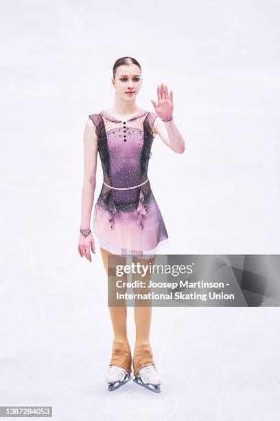 Alexandra Feigin of Bulgaria competes in the Women´s Short Program during day 1 of the ISU World Figure Skating Championships at Sud de France Arena...