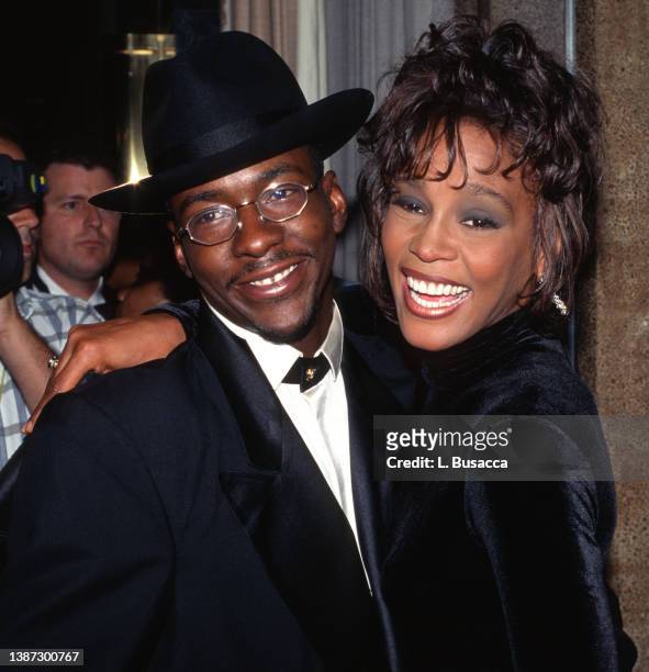 Singers Whitney Houston and Bobby Brown attend the TJ Martell Foundation dinner on September 14, 1995 in New York City, New York.