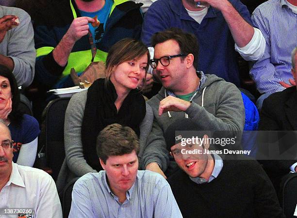 Olivia Wilde and Jason Sudeikis attend the Los Angeles Lakers vs New York Knicks at Madison Square Garden on February 10, 2012 in New York City.