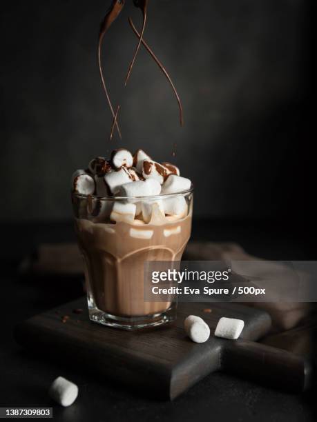 close-up of hot chocolate with ice cream on table,russia - blended coffee drink stock pictures, royalty-free photos & images