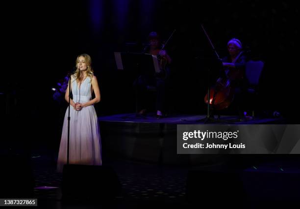 Jackie Evancho performs live on stage at The Parker on March 22, 2022 in Ft Lauderdale, Florida.