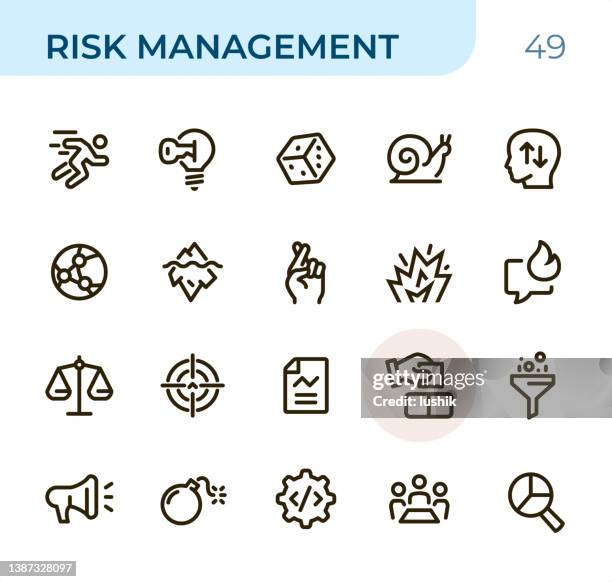 risk management - pixel perfect unicolor line icons - 緩慢的 幅插畫檔、美工圖案、卡通及圖標