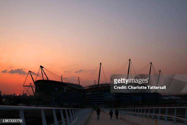 General view outside the Etihad Stadium prior to the Barclays FA Women's Super League match between Manchester City Women and Everton Women at The...