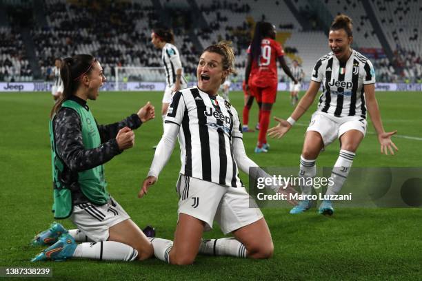 Cristiana Girelli of Juventus FC celebrates her goal during the UEFA Women's Champions League Quarter Final First Leg match between Juventus and...