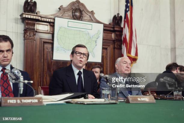 American politician Fred Thompson , American politician Howard Baker , the United States Senator from Tennessee, and American politician Sam Ervin ,...