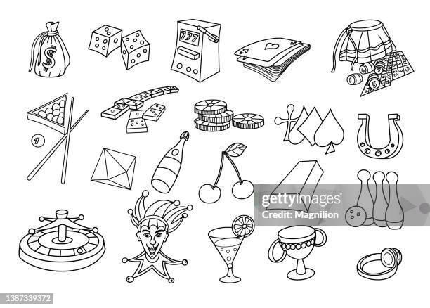 casino elements doodles set - gambling chip stock illustrations