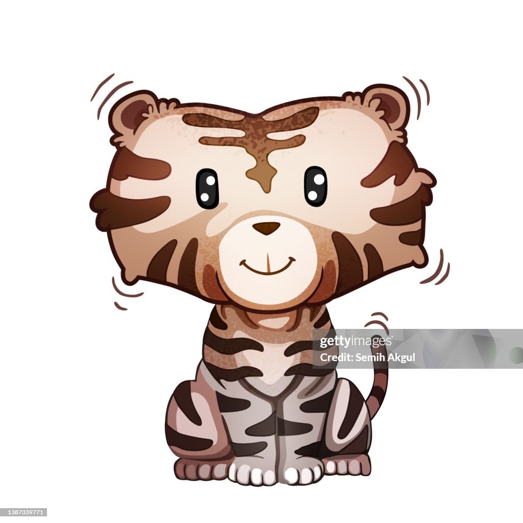Cute Cartoon White Tiger Vector Illustration, Animal Mascot Character