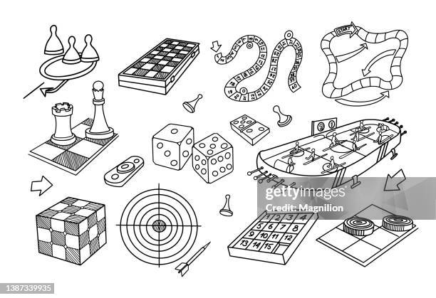 games doodles set - board game stock illustrations