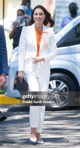 Catherine, Duchess of Cambridge visits Shortwood Teacher's College on March 23, 2022 in Kingston, Jamaica.