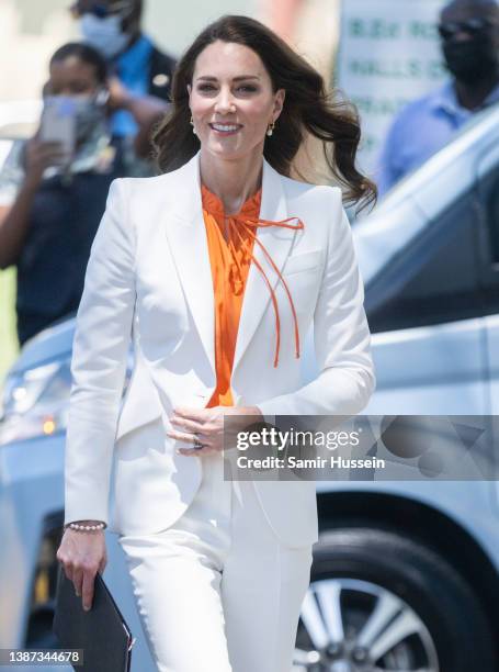 Catherine, Duchess of Cambridge visits Shortwood Teacher's College on March 23, 2022 in Kingston, Jamaica.