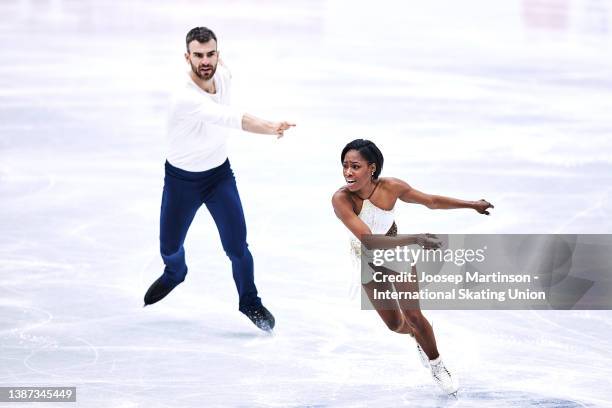 Vanessa James and Eric Radford of Canada compete in the Pairs Short Program during day 1 of the ISU World Figure Skating Championships at Sud de...