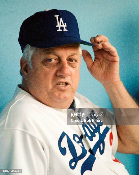 Dodgers Manager Tommy Lasorda before playoff series of the Los Angeles Dodgers against St. Louis Cardinals at Dodgers Stadium, October 16, 1985 in...