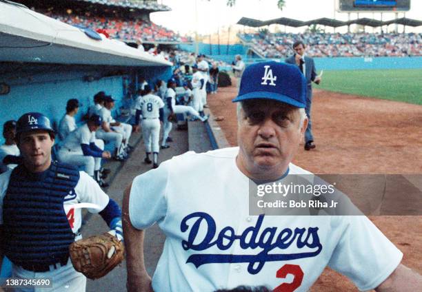 Dodgers Manager Tommy Lasorda before playoff series of the Los Angeles Dodgers against St. Louis Cardinals at Dodgers Stadium, October 16, 1985 in...