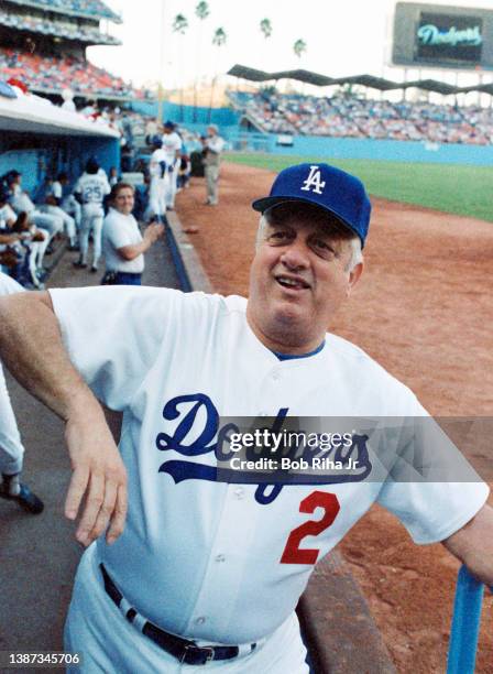 Dodgers Manager Tommy Lasorda before playoff series of the Los Angeles Dodgers against St. Louis Cardinals at Dodgers Stadium, October 16, 1985 in...