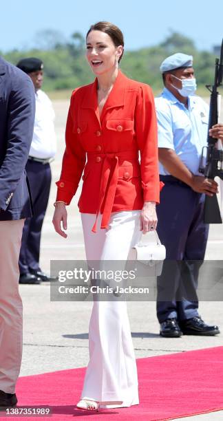 Catherine, Duchess of Cambridge and Prince William, Duke of Cambridge depart on their RAF Voyager Plane from Philip S. W Goldson International...