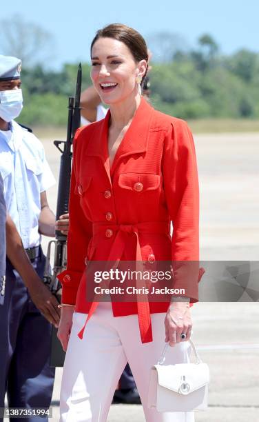 Catherine, Duchess of Cambridge and Prince William, Duke of Cambridge depart on their RAF Voyager Plane from Philip S. W Goldson International...