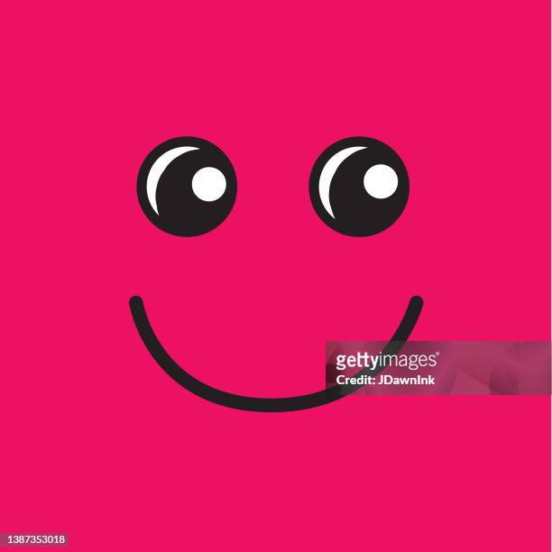 cute social media emoji slightly smiling on pink background - anthropomorphic face stock illustrations