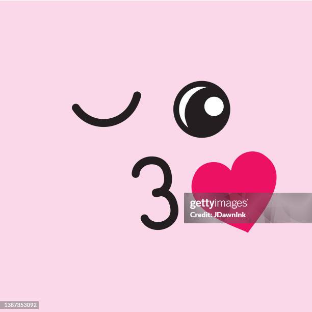 cute social media emoji blowing a kiss on pink background - blowing a kiss stock illustrations