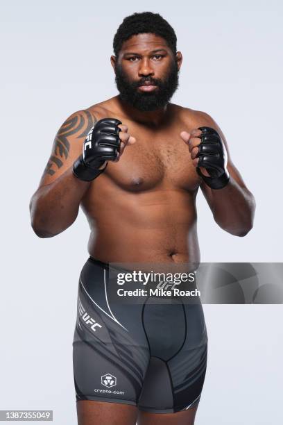 Curtis Blaydes poses for a portrait during a UFC photo session on March 23, 2022 in Columbus, Ohio.