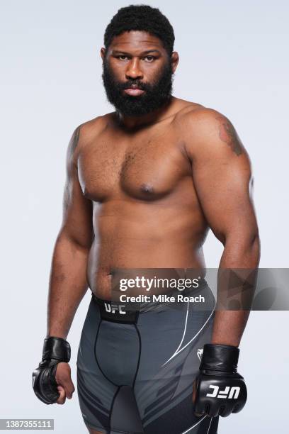 Curtis Blaydes poses for a portrait during a UFC photo session on March 23, 2022 in Columbus, Ohio.