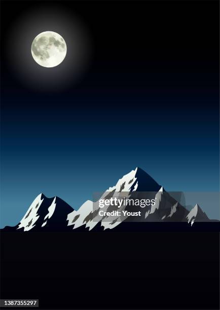 night blue landscape with mountains and moon - jasper national park winter stock illustrations