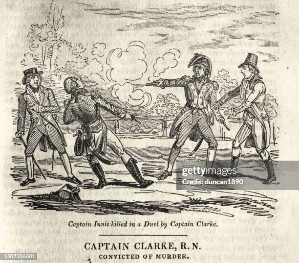 captain innis killed in a duel by captain clarke 1750, duelling with pistols, newgate calendar - dueling 幅插畫檔、美工圖案、卡通及圖標