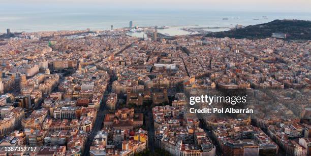 panoramic view of barcelona, catalonia, spain. - tibidabo fotografías e imágenes de stock