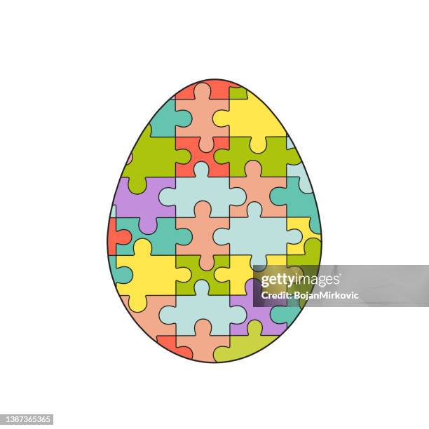 easter egg puzzle icon. vector - egg white background stock illustrations