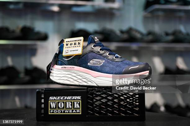 Skechers shoe on display during the 2022 Bar & Restaurant Expo and World Tea Conference + Expo at the Las Vegas Convention Center on March 23, 2022...
