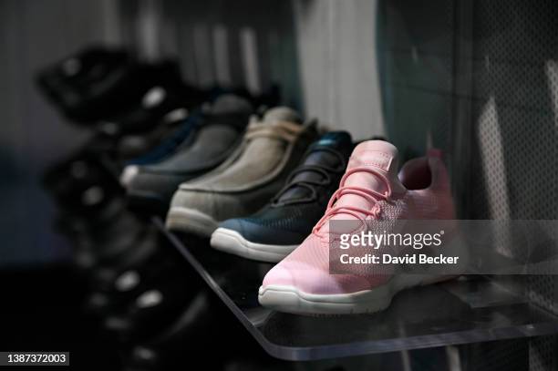 Skechers shoes on display during the 2022 Bar & Restaurant Expo and World Tea Conference + Expo at the Las Vegas Convention Center on March 23, 2022...