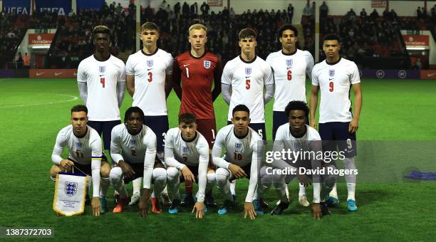 The England team line up during the UEFA European Under-19 Championship Qualifying match between England U19 and Republic of Ireland U19 on March 25,...