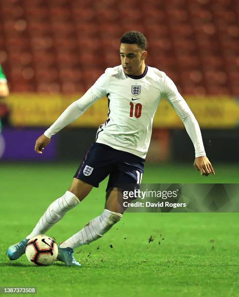 Aaron Ramsey of England runs with the ball during the UEFA European Under-19 Championship Qualifying match between England U19 and Republic of...