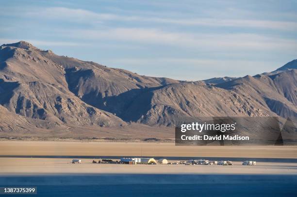 General view of the Thrust SSC land speed project compound in September 1997 in the Black Rock Desert north of Reno, Nevada.