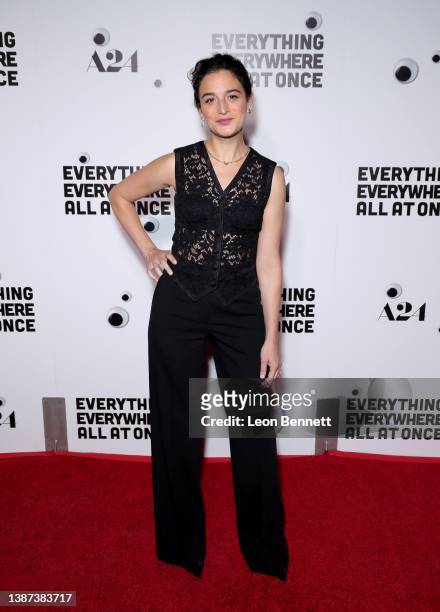 Jenny Slate attends the premiere of A24's "Everything Everywhere All At Once" at The Theatre at Ace Hotel on March 23, 2022 in Los Angeles,...