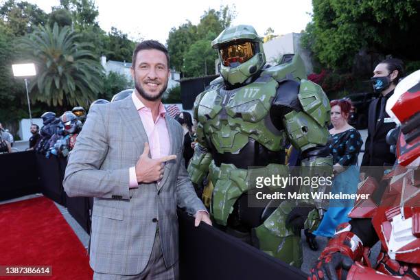 Pablo Schreiber attends the premiere of the Paramount+ new series "HALO" at Hollywood Legion Theater on March 23, 2022 in Los Angeles, California.