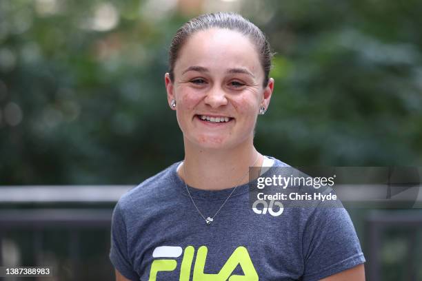 Ash Barty speaks to the media during a press conference at the Westin on March 24, 2022 in Brisbane, Australia. Barty announced her retirement from...