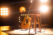Acoustic Guitar on an Empty Stage