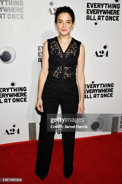 Jenny Slate arrives at the premiere of 'Everything Everywhere All At Once' at The Theatre at Ace Hotel on March 23, 2022 in Los Angeles, California.