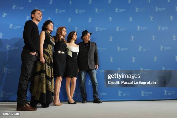 Actors Goran Kostic, Vanesa Glodjo, director Angelina Jolie, actrors Zana Marjanovic and Rade Srbedzija attend the "In The Land Of Blood And Honey"...