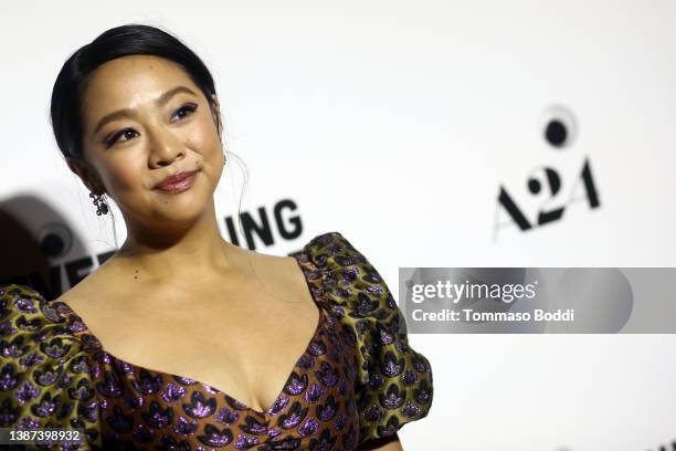 Stephanie Hsu attends the premiere of A24's "Everything Everywhere All At Once" at The Theatre at Ace Hotel on March 23, 2022 in Los Angeles,...