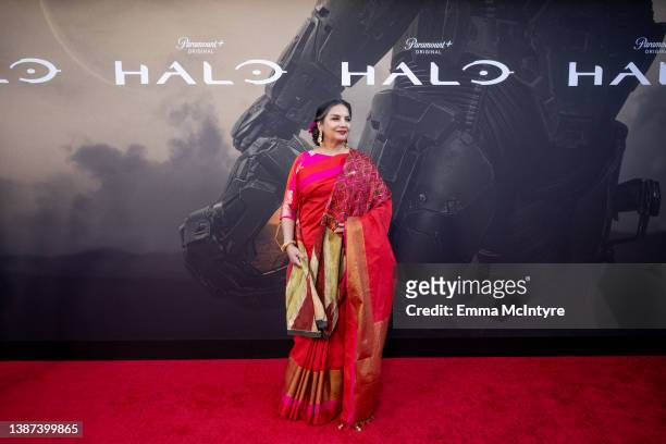 Shabana Azmi attends the Paramount+ new series 'HALO' season 1 Los Angeles premiere at Hollywood Legion Theater on March 23, 2022 in Los Angeles,...